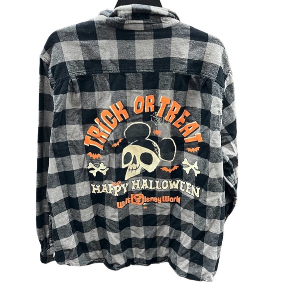 Disney Trick or Treat Flannel Button Up Shirt Men's XXL Long Sleeve Check Black - Picture 2 of 8